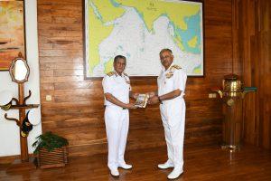 Vice Admiral Biswajit Dasgupta, AVSM, YSM, VSM, Flag Officer Commanding-in-Chief, Eastern Naval Command visited Mumbai from 14 to 16 March 2022. On arrival, the Admiral laid the wreath at the Gaurav Stambh, Naval Dockyard (Mumbai) and was presented the Guard of Honour. Thereafter, he called on Vice Admiral Ajendra Bahadur Singh, PVSM, AVSM, VSM, ADC, Flag Officer Commanding-in-Chief, Western Naval Command. The combined Area of Responsibility of the Western & Eastern Naval Commands is about ten times the landmass of India. The two Commanders-in-Chief discussed various issues of operational importance towards enhancing India's maritime security.
